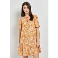Dorothy Perkins Women's Paisley Tie Detail Drop Hem Printed Mini Dress in Orange | Size: 12