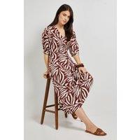 Dorothy Perkins Women's Zebra Shirred Empire Seam Puff Sleeve Midi Dress | Size: 18