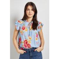 Dorothy Perkins Women's Floral Lace Trim Tie Front Top | Size: 10