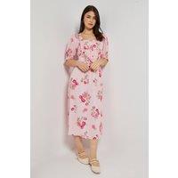 Dorothy Perkins Women's Floral Square Neck Frill Detail Puff Sleeve Midi Dress | Size: 18