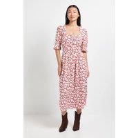 Dorothy Perkins Women's Petite Cherry Print Square Neck Frill Detail Puff Sleeve Midi Dress | Size: 6