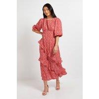 Dorothy Perkins Women's Petite Red Heart Volume Sleeve Ruffle Detail Maxi Dress | Size: 6