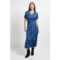 Dorothy Perkins Women's Petite Shirred Empire Waist Midi Dress in Blue | Size: 10