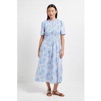 Dorothy Perkins Women's Petite Paisley Shirred Bodice Drop Waist Midi Dress in Blue | Size: 8