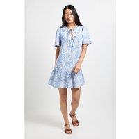 Dorothy Perkins Women's Petite Paisley Tie Detail Drop Hem Printed Mini Dress in Blue | Size: 14