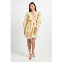 Dorothy Perkins Women's Petite Printed Frill Detail Blouson Sleeve Mini Dress in Floral | Size: 8