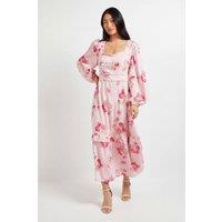 Dorothy Perkins Women's Petite Sweetheart Neck Frill Tier Detail Long Sleeve Maxi Dress in Floral | Size: 6