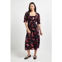 Dorothy Perkins Women's Petite Square Neck Frill Detail Puff Sleeve Midi Dress in Black | Size: 6