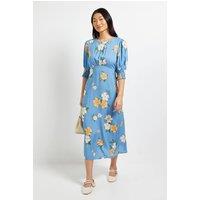 Dorothy Perkins Women's Petite Floral Shirred Cuff Midi Dress | Size: 10