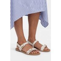 Good For the Sole Women's : Fabia Faux Leather Buckle Detail Comfort Sock Flat Sandals in Beige | Size: 7