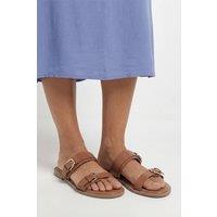 Good For the Sole Women's : Heidi Faux leather Double Buckle Comfort Mules in Tan | Size: 6