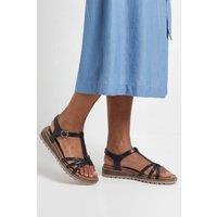 Good For the Sole Women's : Andie Faux Leather T-Bar Low Wedge Comfort Sandals in Black | Size: 4