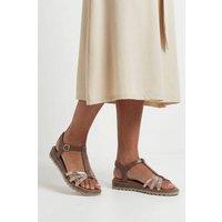 Good For the Sole Women's : Andie Faux Leather T-Bar Low Wedge Comfort Sandals in Tan | Size: 5