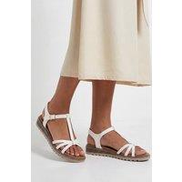 Good For the Sole Women's : Andie Faux Leather T-Bar Low Wedge Comfort Sandals in White | Size: 6