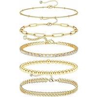 MODISHION Women's 14K Gold Plated Chain Bracelets Set