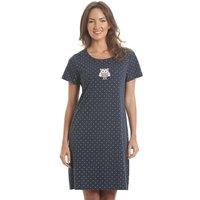 Camille Women's Owl Print Cotton Nightdress in Navy | Size: 18-20