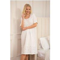 Camille Women's Classic 100% Cotton Short Sleeved Polka Dot Nightdress in Ivory | Size: 10-12