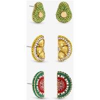 Mood Women's Gold Plated & Crystal Fruit Earrings - Pack of 3