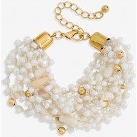 Mood Women's Gold Plated Statement Multirow Beaded Bracelet in Cream