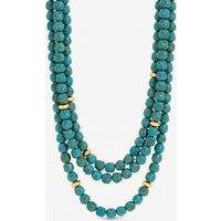 Mood Women's Gold Plated & Turquoise Bead Statement Multirow Necklace in Blue