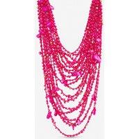 Mood Women's Pink Beaded Statement Multirow Necklace