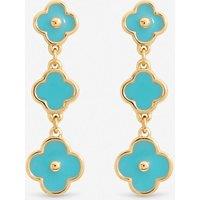 Mood Women's Gold Plated & Turquoise Clover Drop Earrings