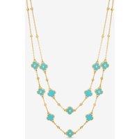 Mood Women's Gold Plated & Turquoise Clover Double Row Necklace