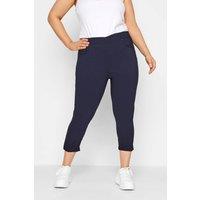 Yours Women's Bengaline Cropped Pull On Trousers in Blue | Size: 34-36
