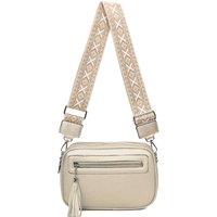 Fontanella Fashion Women's Quadruple Zipped PU Leather Tassel Crossbody Camera Bag with Canvas Strap in Gold