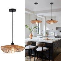 NIVOR Industrial 1 Light Farmhouse Boho Rattan Pendant Light for Bedroom in Brown