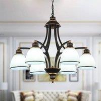 NIVOR Classic 6-Light Bell Pendant, Black Gold Frosted Glass Chandelier E27