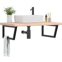 Berkfield Home Basin Shelf Wall Mounted Steel & Solid Wood Oak in Brown