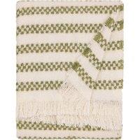 HOEM Clyne Striped Tasselled Throw in Olive | Size: 130 cm x 180 cm