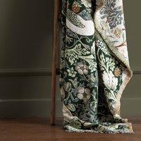 Morris & Co Strawberry Thief Jacquard Throw in Green | Size: 130 cm x 170 cm