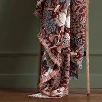 Morris & Co Strawberry Thief Jacquard Throw in Red | Size: 130 cm x 170 cm