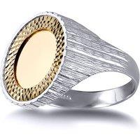 Jewelco London Silver Barked Quarter Sovereign Coin Mount Ring - 9ct Gold Bezel | Size: N