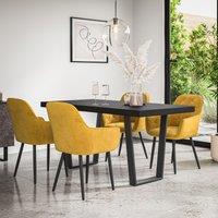 More4Homes Aria Dining Table & Chairs - Black Table Top w Black Legs + Anika Velvet Dining Chair Set Of 4 in Mustard