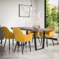 More4Homes Aria Dining Table & Chairs - Concrete Effect Table Top w Black Legs + Anika Velvet Dining Chair Set Of 6 in Mustard