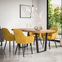 More4Homes Aria Dining Table & Chairs - Oak Effect Table Top w Black Legs + Anika Velvet Dining Chair Set Of 4 in Mustard