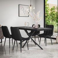 More4Homes Donni Dining Table & Chairs - Black Table Top w Black Legs + Nova Faux Leather Dining Chair Set Of 6
