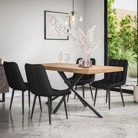 More4Homes Donni Dining Table & Chairs - Oak Effect Table Top w Black Legs + Nova Faux Leather Dining Chair Set Of 6