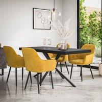 More4Homes Donni Dining Table & Chairs - Black Table Top w Black Legs + Anika Velvet Dining Chair Set Of 6 in Mustard
