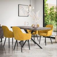 More4Homes Donni Dining Table & Chairs - Concrete Effect Table Top w Black Legs + Anika Velvet Dining Chair Set Of 4 in Mustard