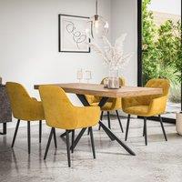 More4Homes Donni Dining Table & Chairs - Oak Effect Table Top w Black Legs + Anika Velvet Dining Chair Set Of 6 in Mustard
