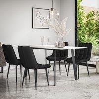 More4Homes Haydon Extending Dining Table & Chairs- White Marble Effect Table Top w Black Legs + Nova Faux Leather Dining Chair Set Of 6