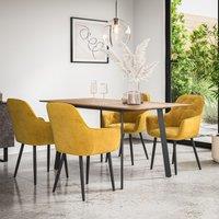 More4Homes Haydon Extending Dining Table & Chairs - Oak Effect Table Top w Black Legs + Anika Velvet Dining Chair Set Of 6 in Mustard