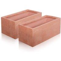 Primrose Terracotta Fibrecotta Rectangular Trough Planters 50cm Set of 2 in Red