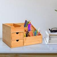 HOMCOM Organiser Holder Multi Function Storage Caddy Drawers Office in Light Brown