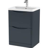 Balterley Bathroom Floor 2 Drawer Vanity & Polymarble Basin, Dark Grey, 600mm in Grey