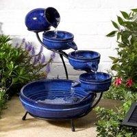 Marco Paul 49cm Blue Ceramic Five Tier Solar Powered Water Fountain
